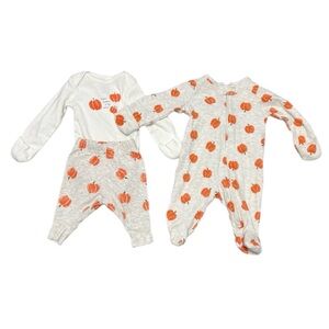 Carter’s Child of Mine Fall Pumpkin Onesie, Pants, & Sleeper 3 Piece Set Newborn